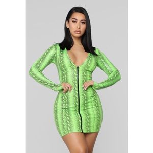 Snake In The Night Mini Dress - Lime